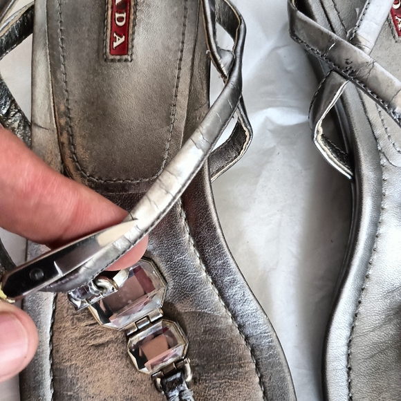 Prada Silver metallic Jeweled  Sandals size 38 - Picture 12 of 16